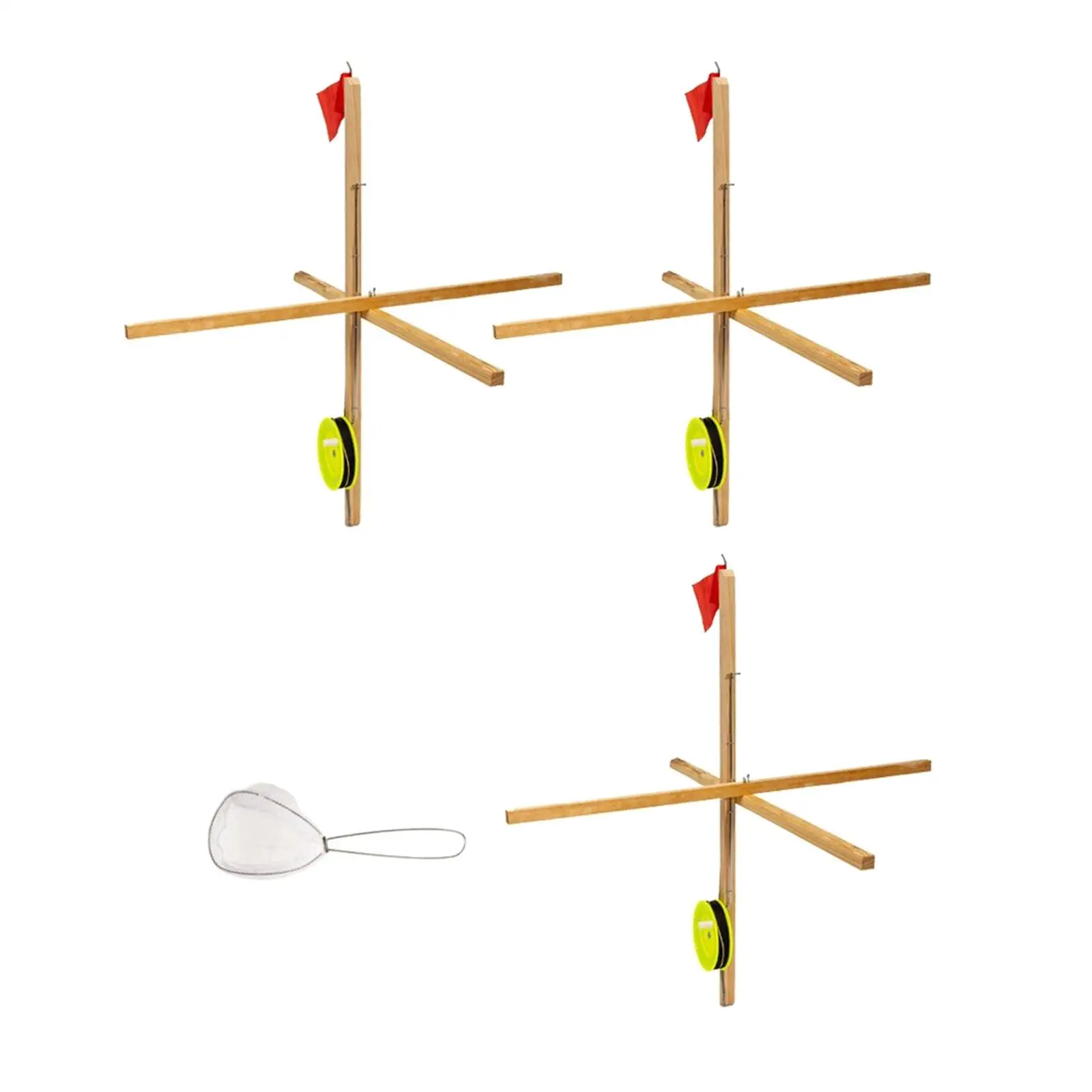 

Ice Fishing Rod Tip Up Wooden Fishing Platform with Flag Accessories