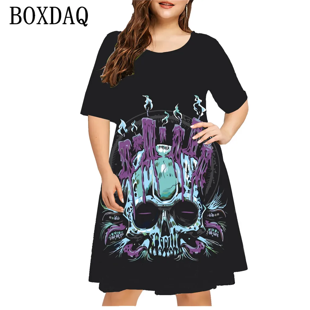 Модные женские платья с принтом черепа уличная одежда в стиле хип-хоп свободное