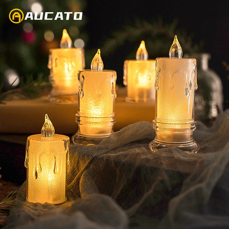 

Christmas Led Flameless Electric Candles Lamp Acrylic Glass Battery Flickering Fake Tealight Candle Bulk for Wedding Xmas Decor