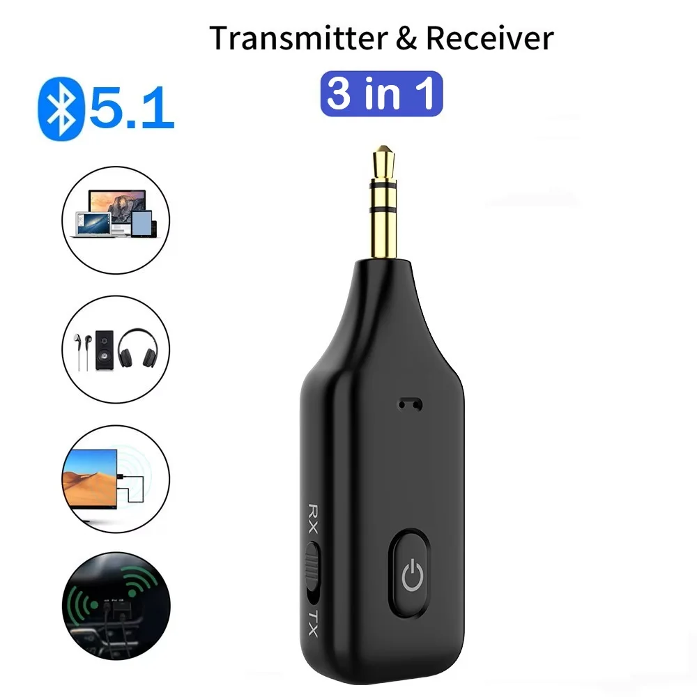

Приемник-передатчик 3 в 1 с быстрой зарядкой Type-C, Bluetooth-совместим с 5,1 3,5 мм, AUX-адаптер для автомобиля, ТВ, компьютера, наушников