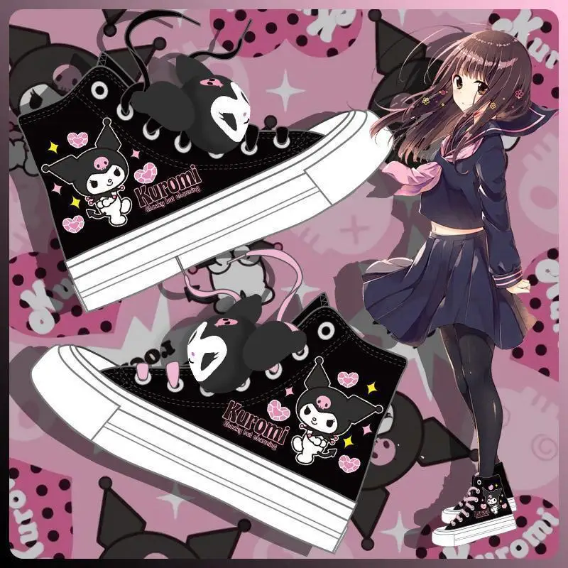 

New 2022 Kawaii Sanrio Kuromi Cartoon Cartoon Cute High Top Canvas Shoes Student Fashion Casual Shoes Breathable Shoes