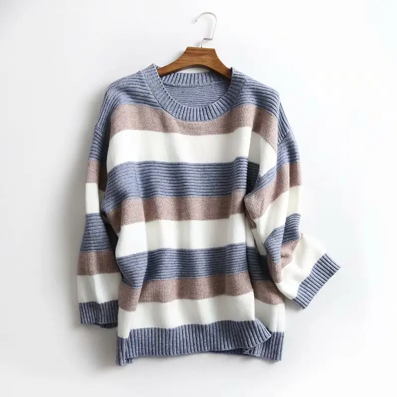 TMODA Za 2021 Winter Women Sweater Oversized Striped Top Casual Loose Knitted Pullover Female Korean Style Jumper Pull Femme | Женская