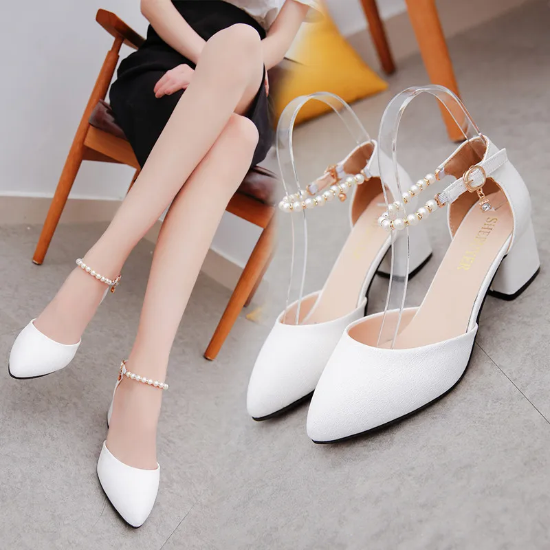 New Spring And Summer Women Shoes Shallow Baotou Sandals Rough with 6 Cm High Heels Sandalias Femeninas Wedding Shoes Pumps