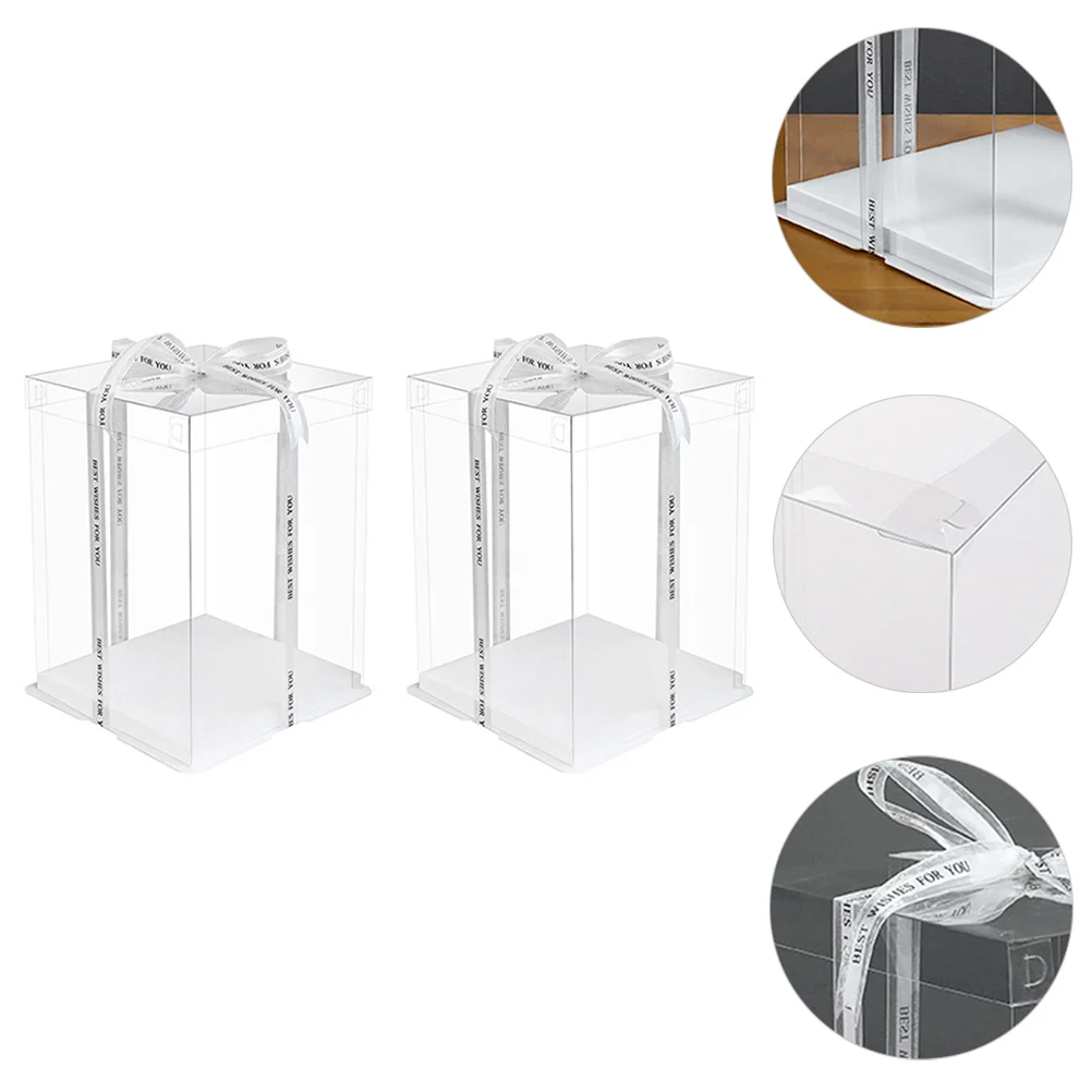 

2pcs Cake Container Cake Holder With Lid with Lid Cake Packing Wrapping Square Container For Candy Wedding Party Shower