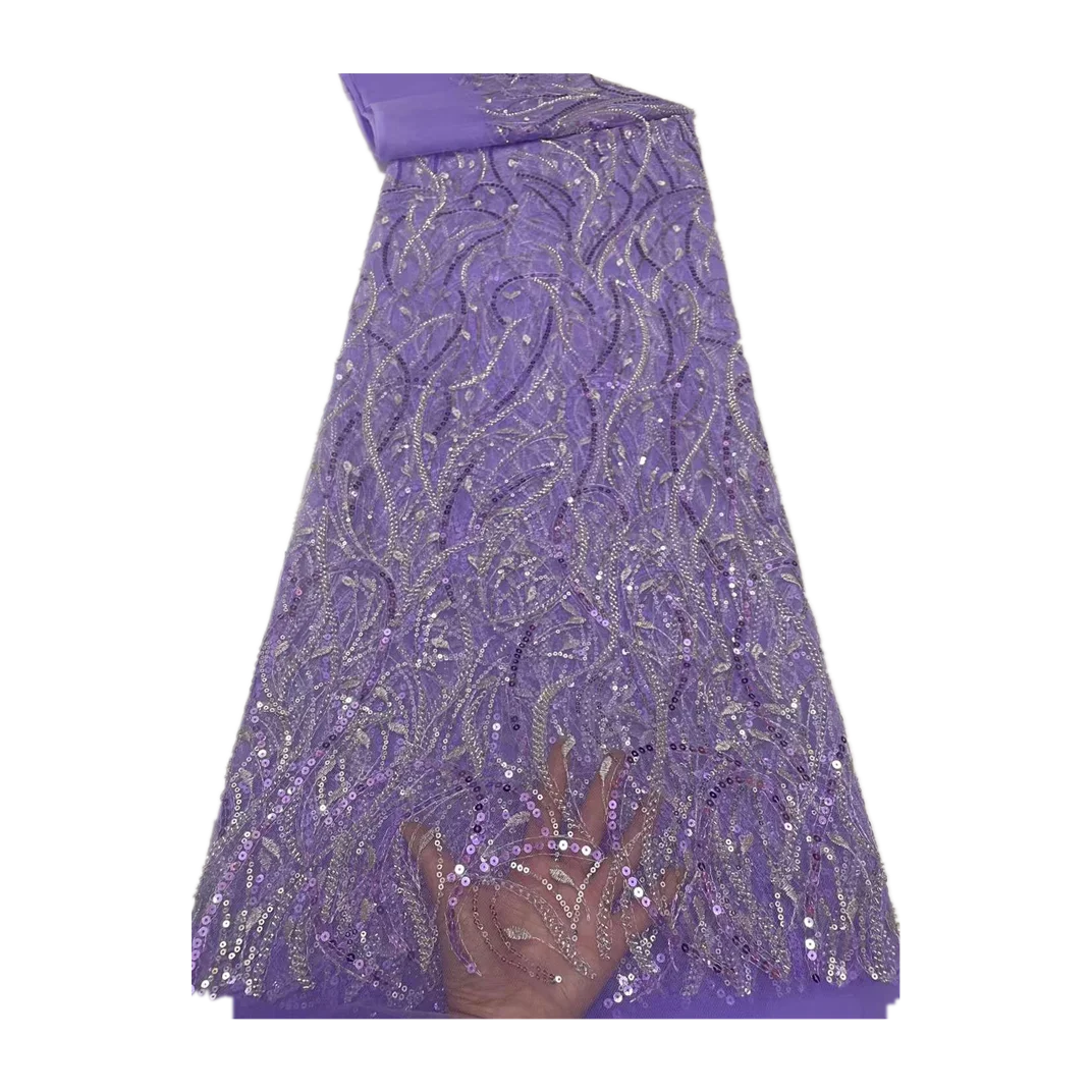 

5 Yards High Quality African Lace Fabric 2022 for Wedding Dress French Sequins Tulle Lace Fabric for Bridal Dress SDPN129