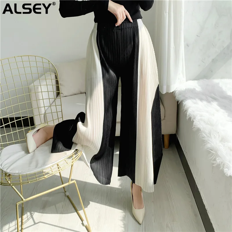 

Брюки ALSEY Miyake женские плиссированные, модные повседневные Широкие штаны в стиле Харадзюку, с цветными блокировками, большие размеры, весна