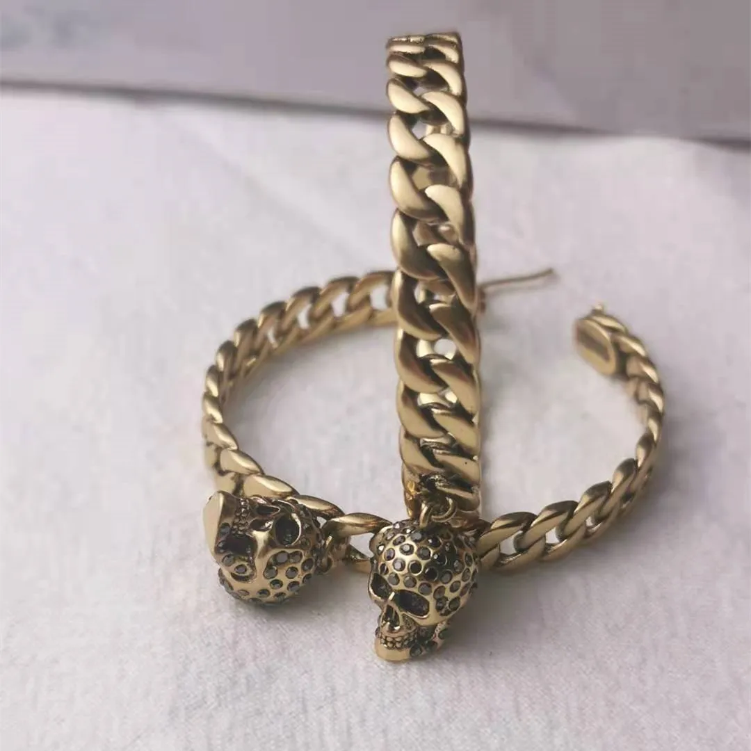 

AMC Luxury Brand Punk Antique Bronze Metallic Hoop Earrings With Skull Charm