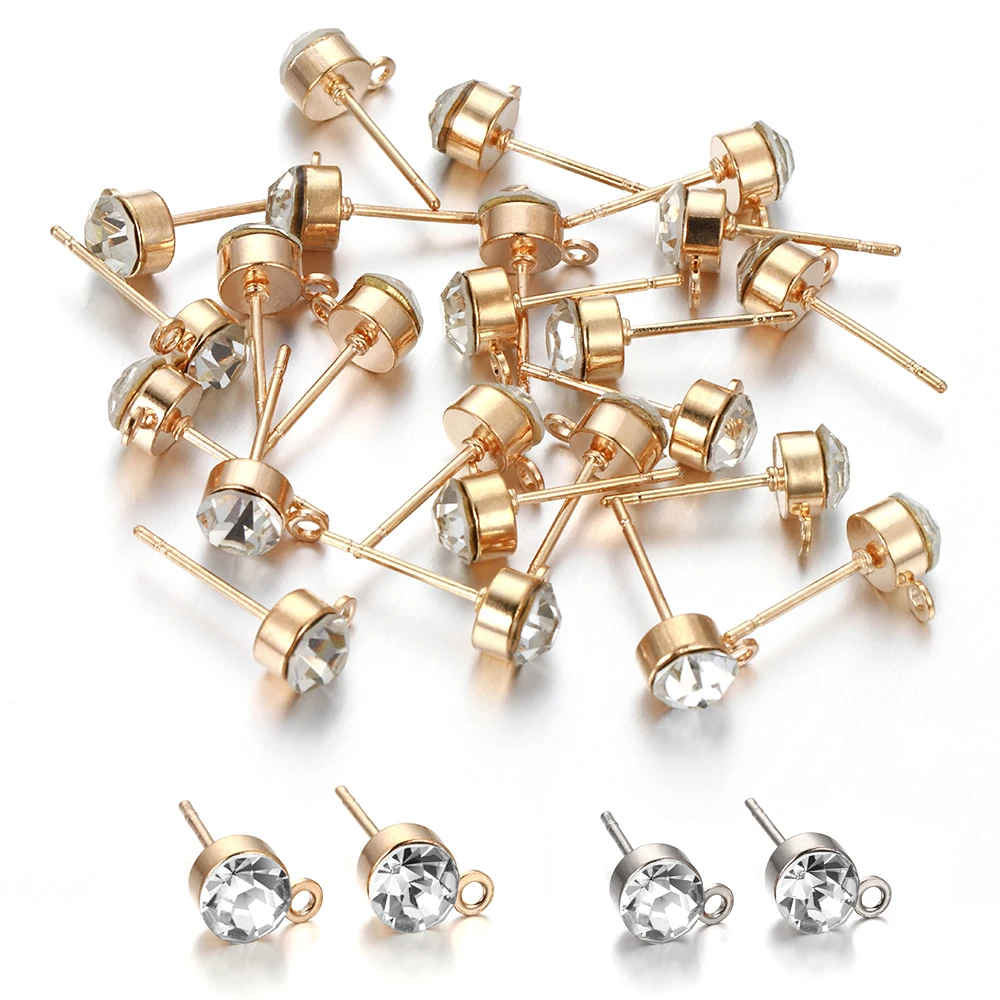 

50pcs/lot 4 5 6 mm Clear Crystal Rhinestone Earring Posts Ear Studs with Loop DIY Dangle Earrings Accessories for Jewelry Making