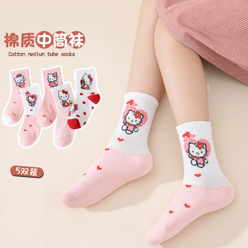 Носки Hello Kitty для девочек 5 пар милые удобные и приятные кожи дышащие впитывающие