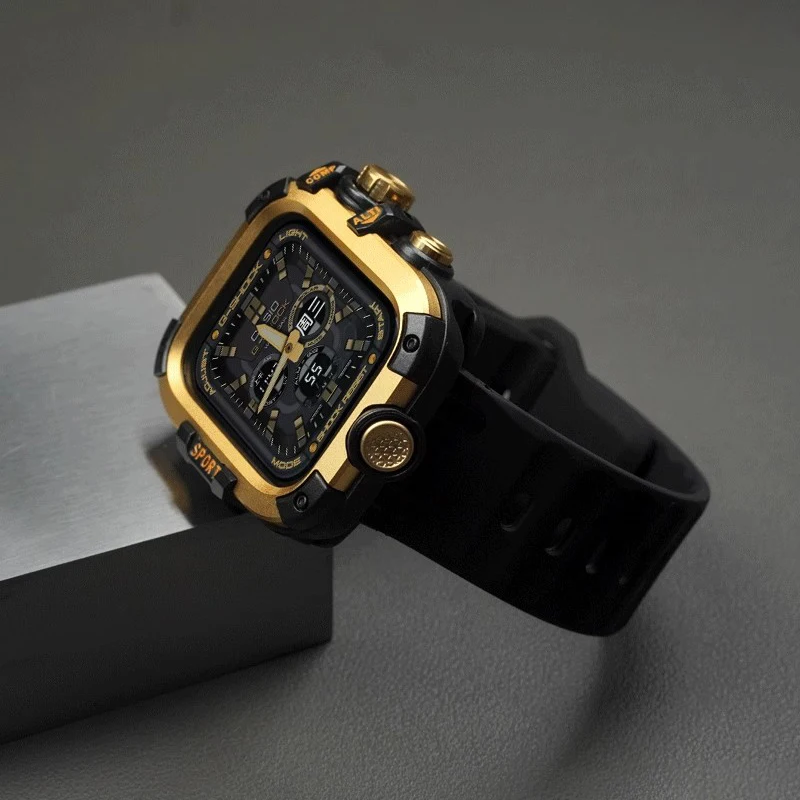 Фото Металлический жесткий чехол с защитной пленкой для экрана для iWatch 45 мм 44 мм, чехол CASIO MUDMASTER, прочный чехол + силиконовый ремешок №4
