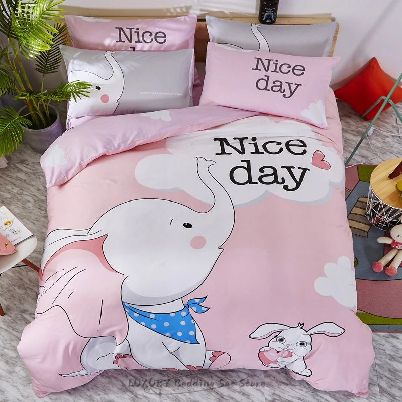

3pc Duvet Cover Cute Baby Elephant Rabbit Cartoon Dolphin Alpaca Boy/girl Room Decoration Adults Bedding Set Single Double Queen