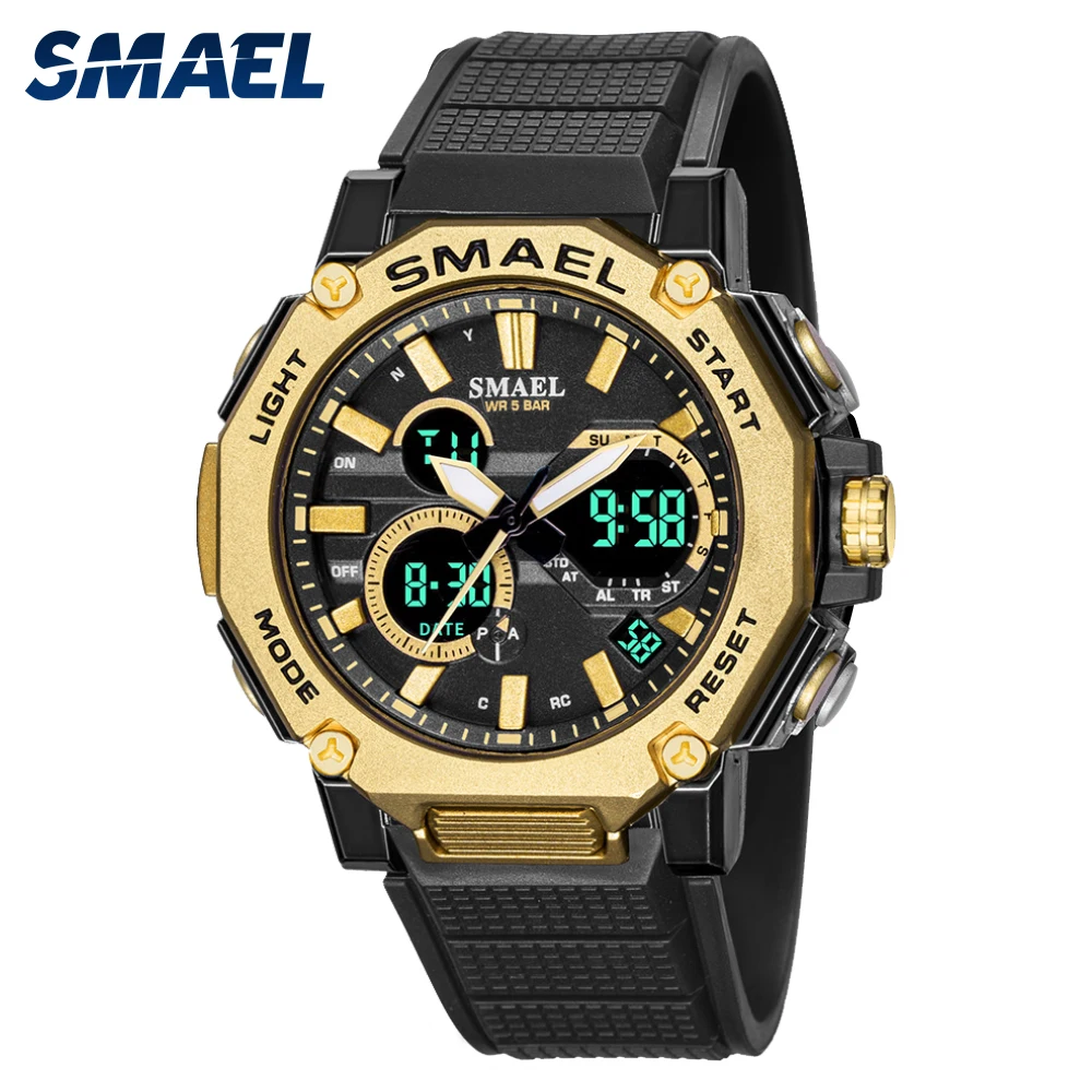 

Quartz Watches Sports SMAEL Brand Male Clock Alarm 50M Waterproof Stopwatch LED Back Light Wristwatches 8047 Men Watch Sport