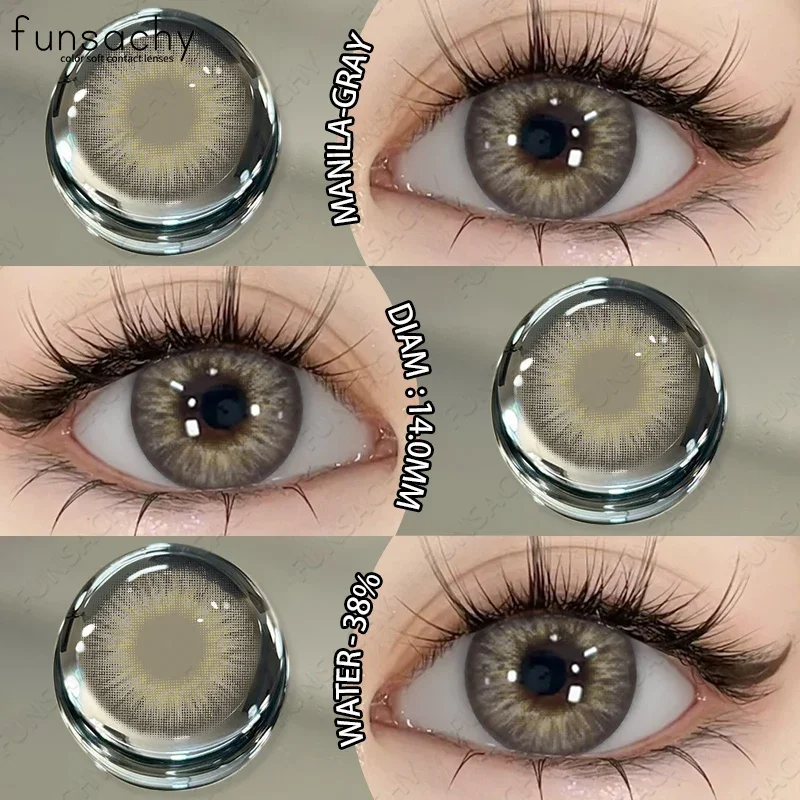FUNSACHY Натуральные цветные линзы для глаз с градуировкой от 0 00 до -8 голубого цвета