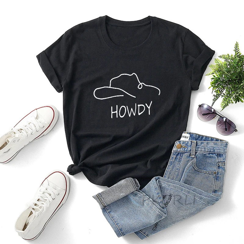 

Howdy T-Shirt Women Cowgirl Western Country T Shirt Summer Casual Short Sleeve Cowboy Hat Boho Cowgirl Tee Vintage Streetwear
