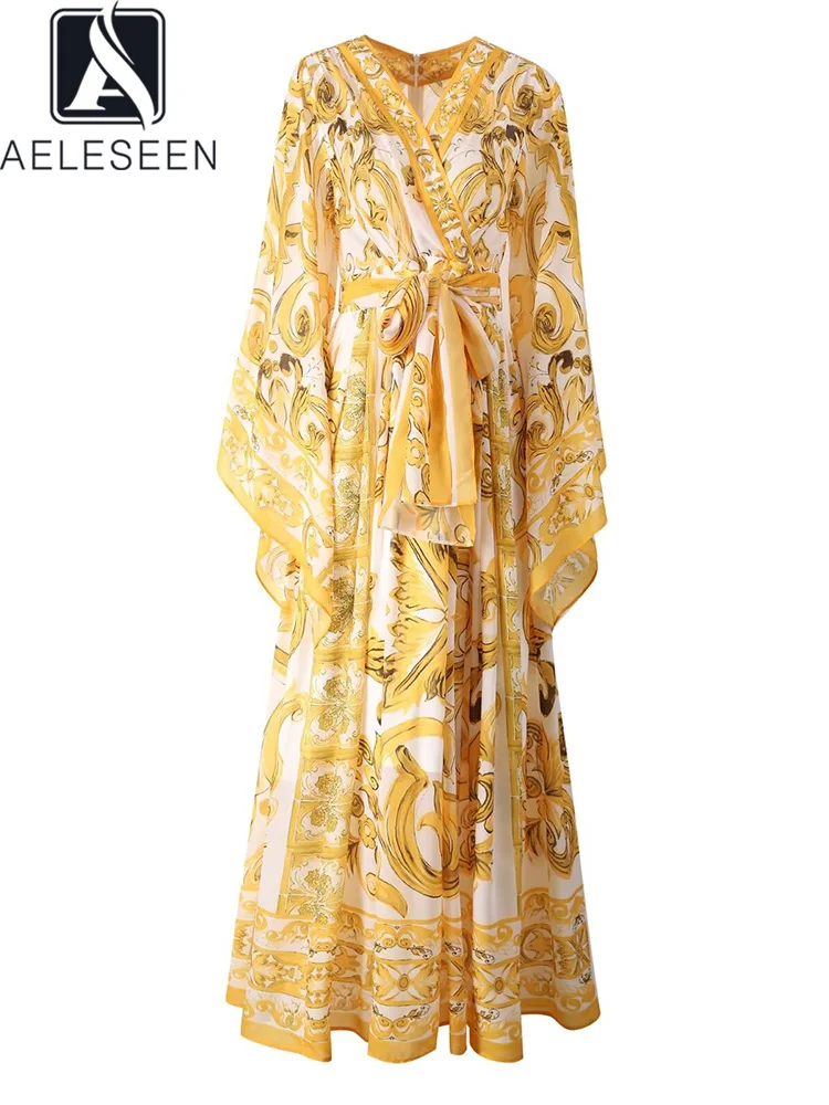 Женское дизайнерское длинное платье AELESEEN с рукавами летучая мышь и V-образным