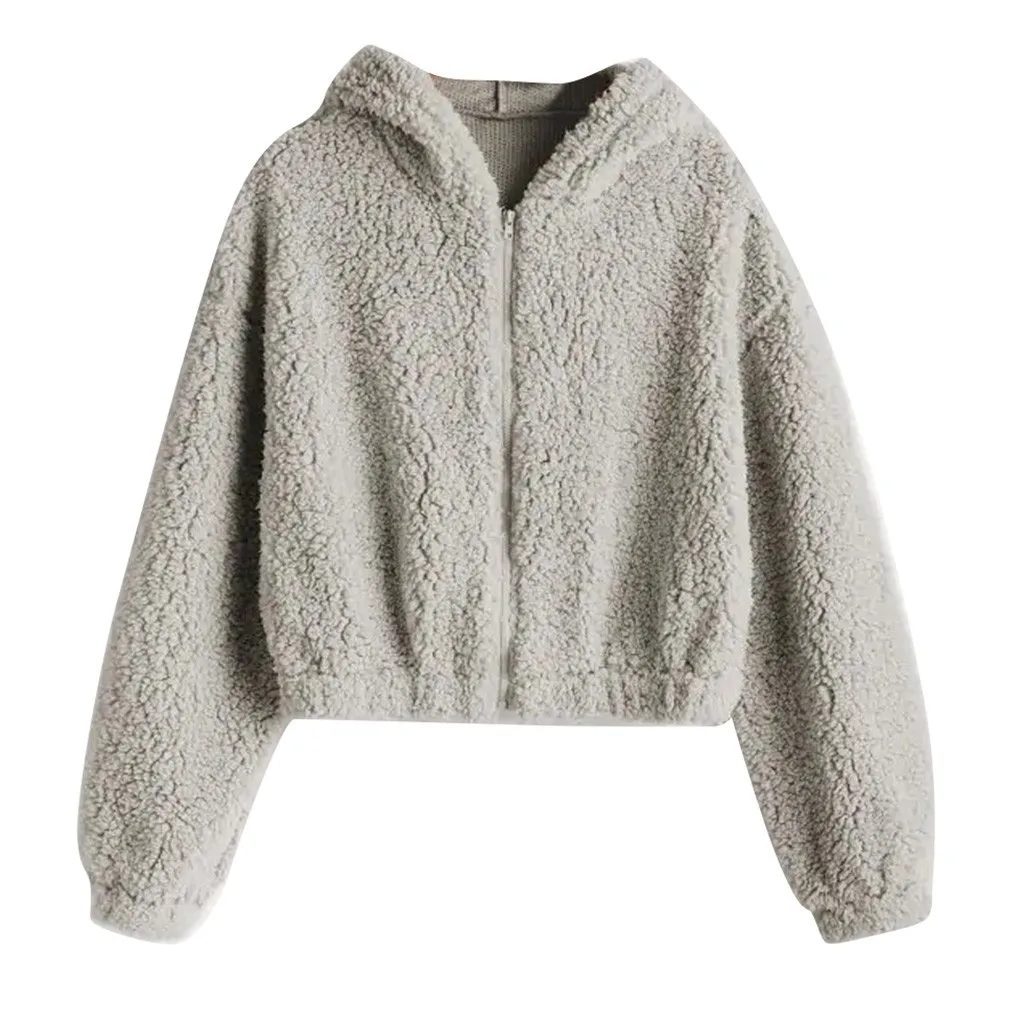 Plus Size Zipper Long Sleeve Female Fashion Solid Color Sweatershirt Fluffy Plush Hoodie Tops Women Winter Hoodies Sweatshirts