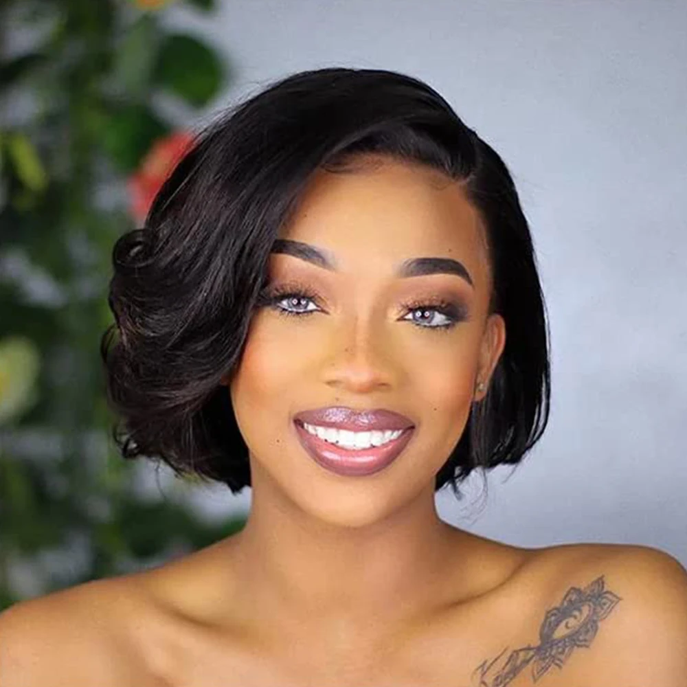 Short Bob Curly Pixie Cut Wig Side Part Human Hair Lace Frontal Wig Brazilian Virgin 13x4 Lace Front Human Hair Wigs for Women