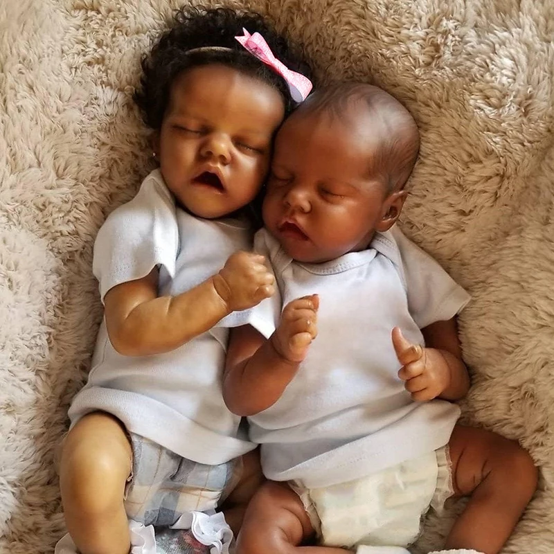 43CM African American Reborn Baby Doll Twin A Finished Newborn Black Girl Premature Baby Collectible Art Doll Best Gift For Kids