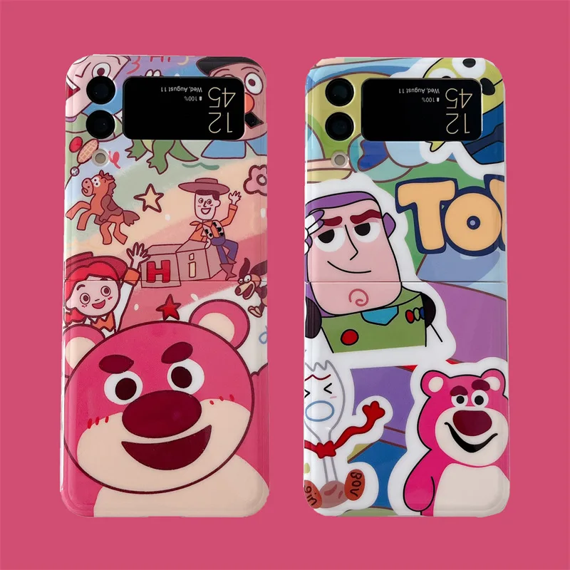 

Cute Cartoon Strawberry Bear Phone Case for Samsung Galaxy Z Flip 3 Z Flip 4 Hard PC Back Cover for ZFlip3 ZFlip4 Case Shell
