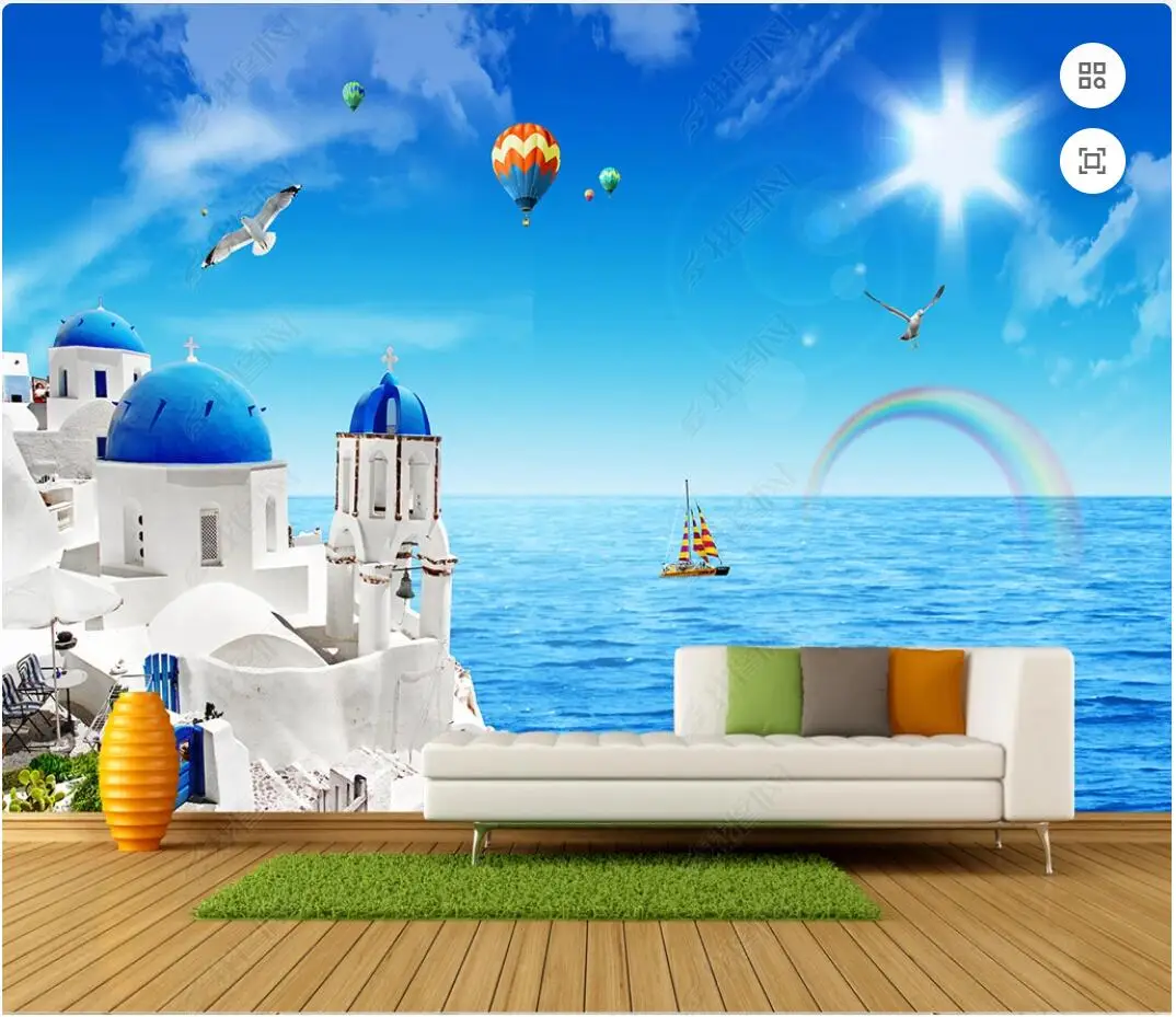 

3d фотообои на заказ, настенный пейзаж Эгейского моря, пляжа, замка, балкона, фон для гостиной, обои для стен 3d
