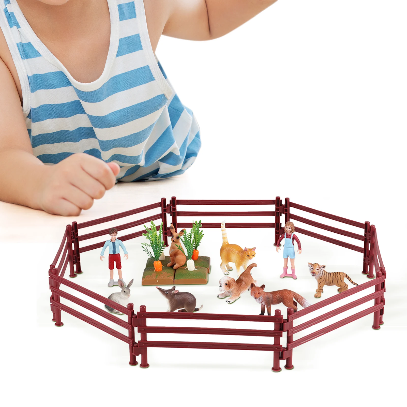 

Farm Animal Figurines Small Farm Animal Toys 21pcs Realistic Farm Playset With Fences Puzzle Blocks Farm Figures Learning