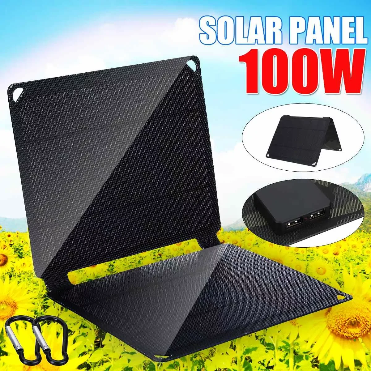 

100W Folding Solar Panel 6V Solar Cell Portable Sun Power Waterproof Foldable USB Port Charger Mobile Power Bank for Phone
