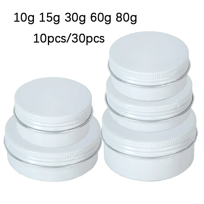 10/30pcs 10g 15g 30g 60g 80g White Empty Round Aluminum Box Tins Lip Balm Cosmetic Container Cream Candle Jar Refillable Bottles