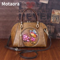motaora genuine leather retro luxury women handbag for woman bag handmade embossing 2022 new large capacity female shoulder bags