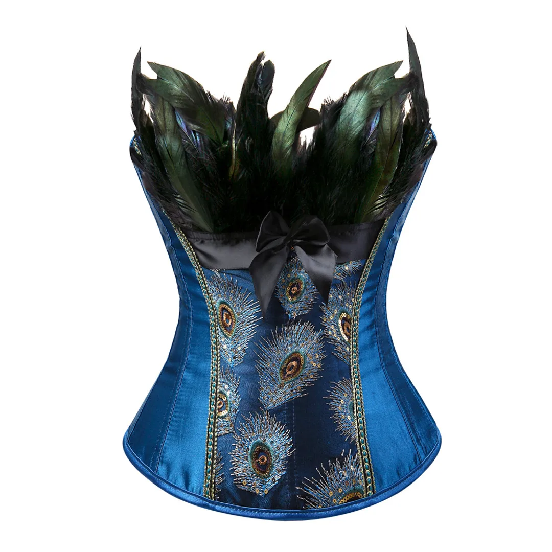 

Corsets for women Feather corset top Gothic Peacock Embroidery Brocade burlesque corset jurk plus size