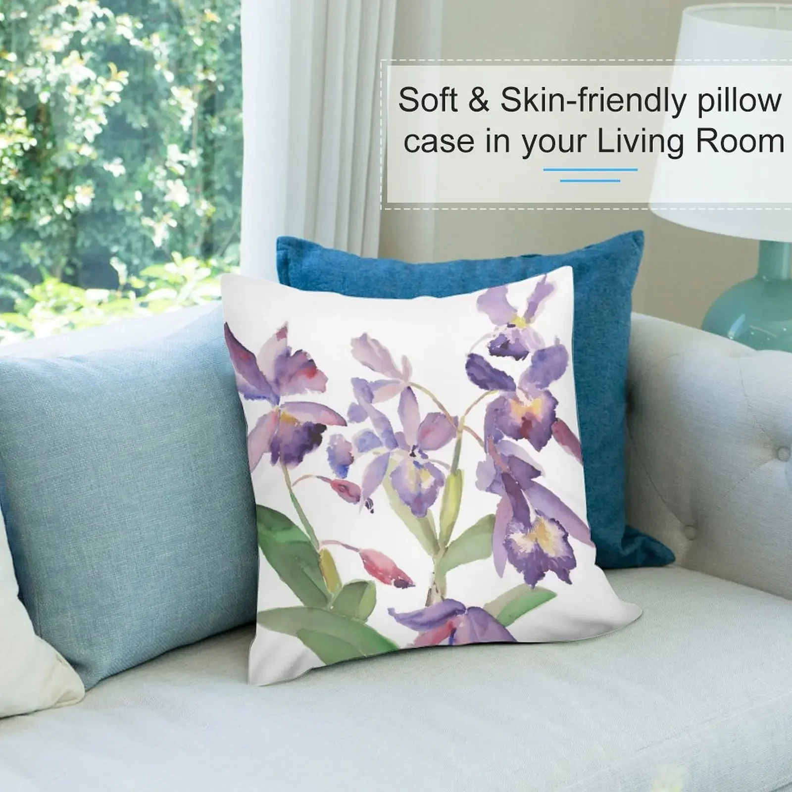 Фиолетовая орхидея: вертикальная декоративная подушка в клетку наволочка для