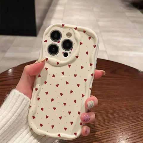 Чехол для телефона Love Heart для iPhone 17 16 15 Pro Max 11 13 12 Mini 14 Plus IPhone 15 17 Air Cover 3D Wavy Edge Мягкие прозрачные чехлы из ТПУ