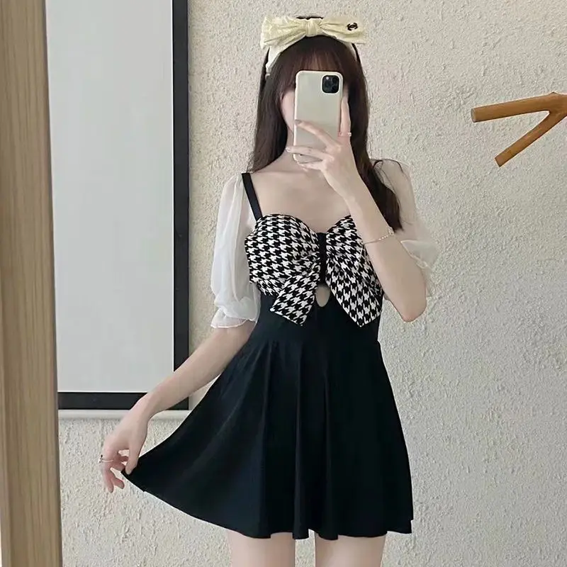 

Sexy Strapless High Waist Swimsuit Cute Women's Bowknot Bikini Set Glitter Sequin Three-Piece Bathing Suit Black Summer Beach