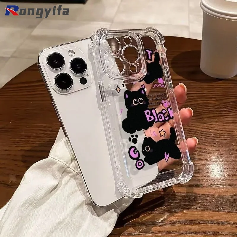 Фото Милый чехол для телефона с черным котом для Vivo T5 T5X T4 T3 Lite Ultra T3X T2 T1 T2X X50 X30 X27 Pro Plus X23 X21, прозрачный мягкий чехол с мультяшным рисунком. №3