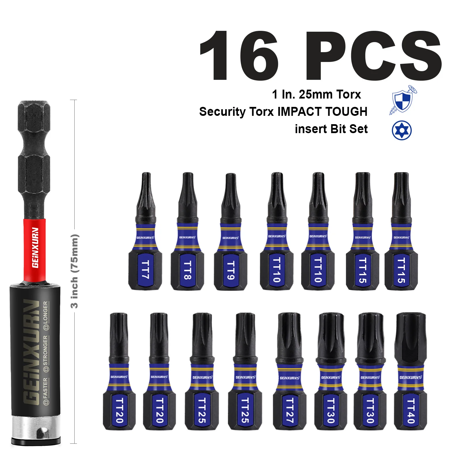 

Набор отверток Geinxurn Security Torx TT7-TT40, насадки с магнитной головкой Torx и ударным магнитным держателем бит