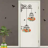 black bird cage and leaves silhouette patterns pvc wall stickers tv background wall stickers decorative dining hall dormitory