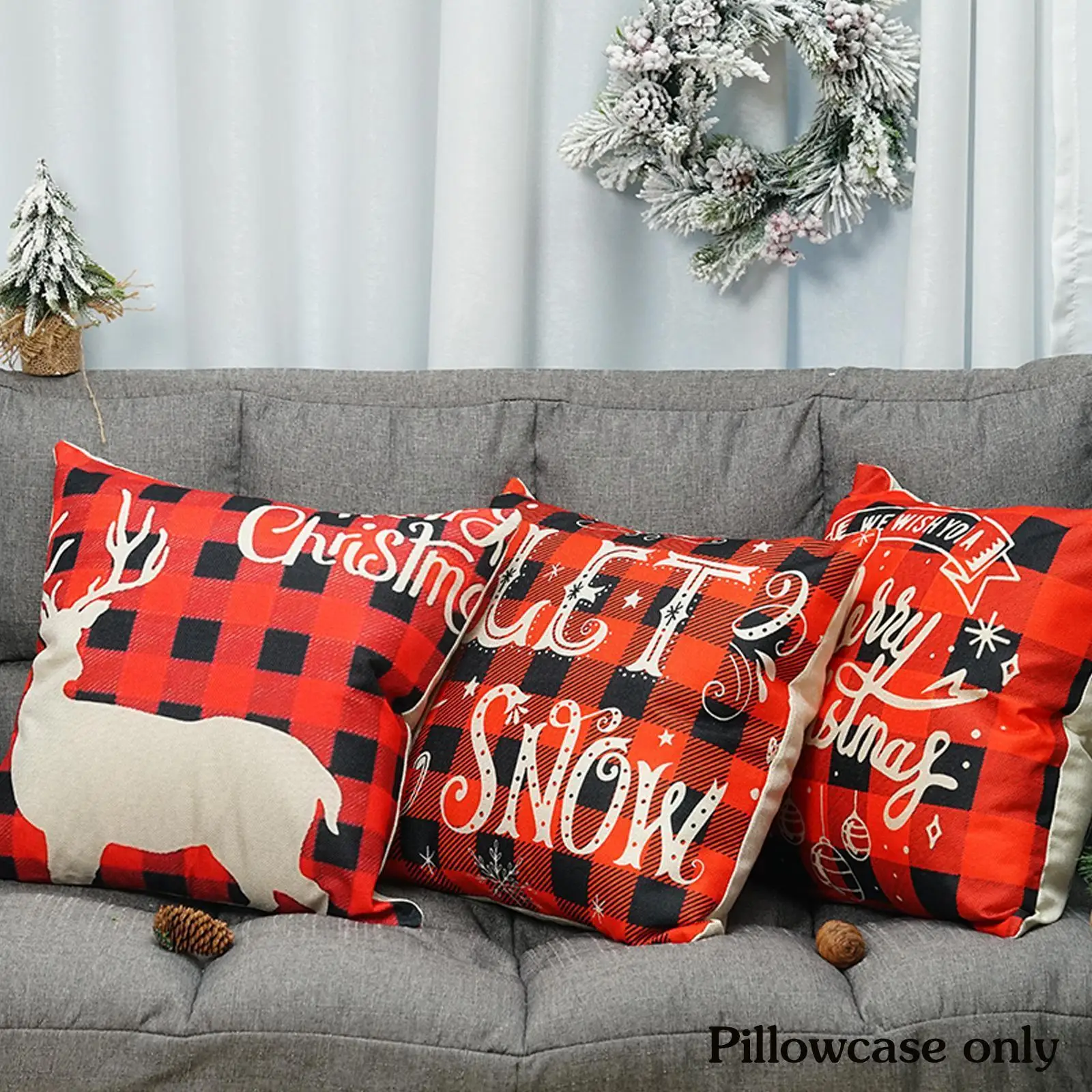 

Рождественские наволочки для подушек, искусственная кожа, черная, красная клетчатая льняная наволочка для дивана, рождественские украшени...
