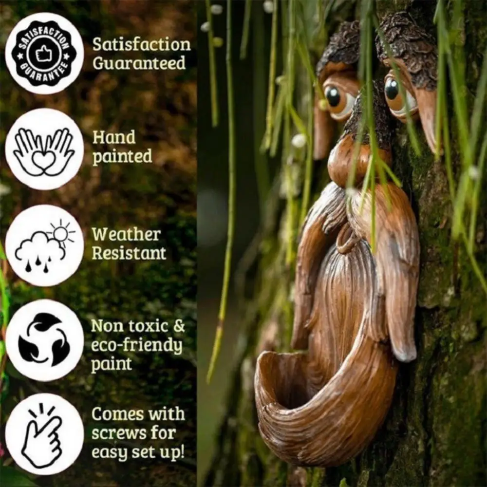 

Tree Face Bird Garden Feeder Faces Hugger Decor Outdoor Man Oldsculpture Yard Wild Ornament Dark Indecoration Statue Whimsical