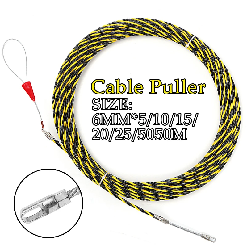 

6mm 5/10/15/20/25/30/50M Fiberglass Cable Push Puller Conduit Duct Cable Push Puller Tool Wheel Pushing for Wiring Installation