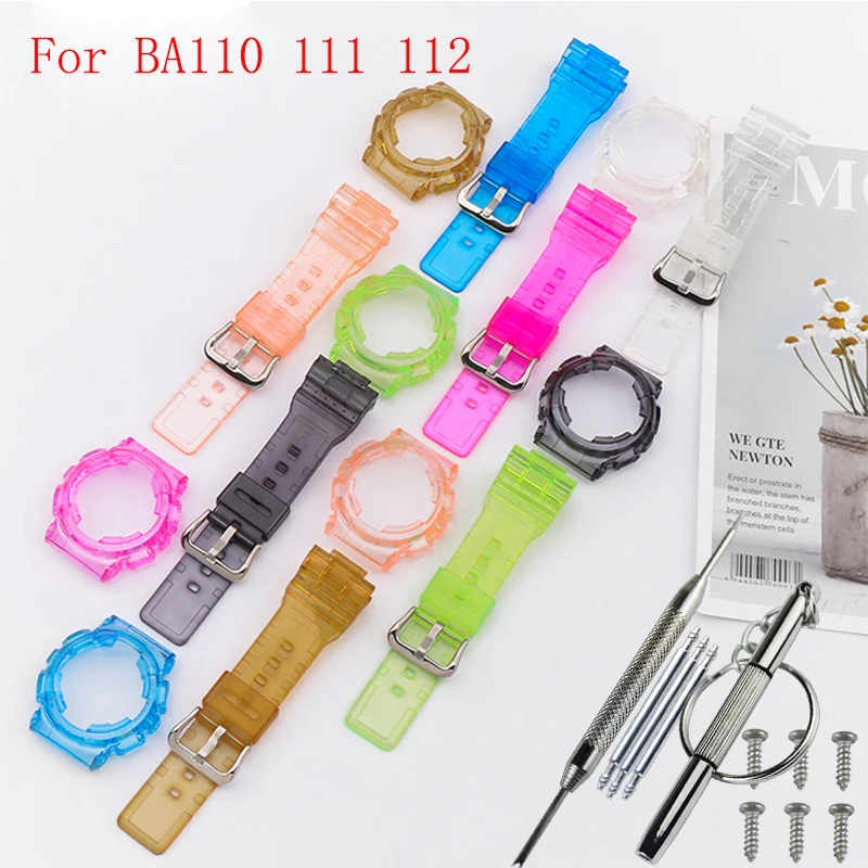 Clear resin watch band case watch accessories for Casio Baby-g BA100 110 112 120 Outdoor sports waterproof watch strap