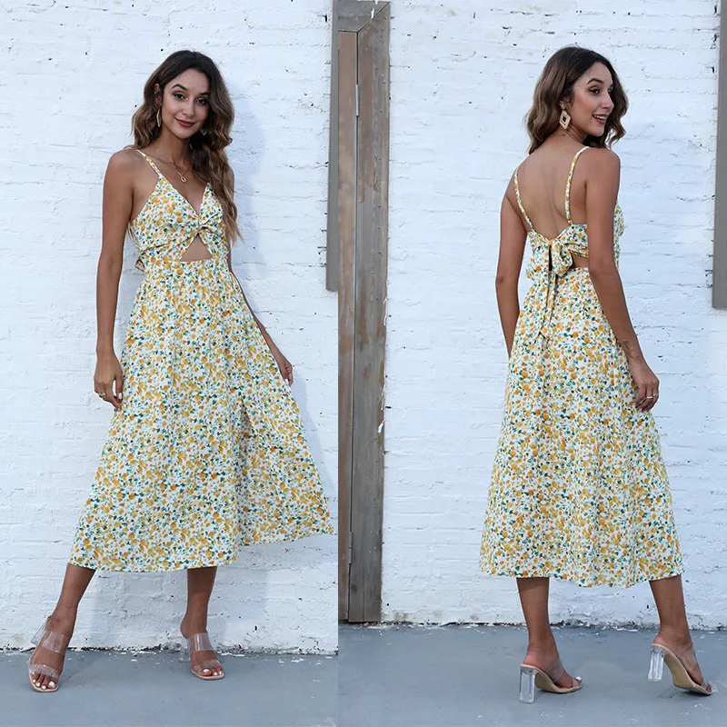 

Cut Out Backless Bodycon Dress Spaghetti Straps Printing Women Backless Beach Vacation Bohemian Vestido De Verano De Fiesta