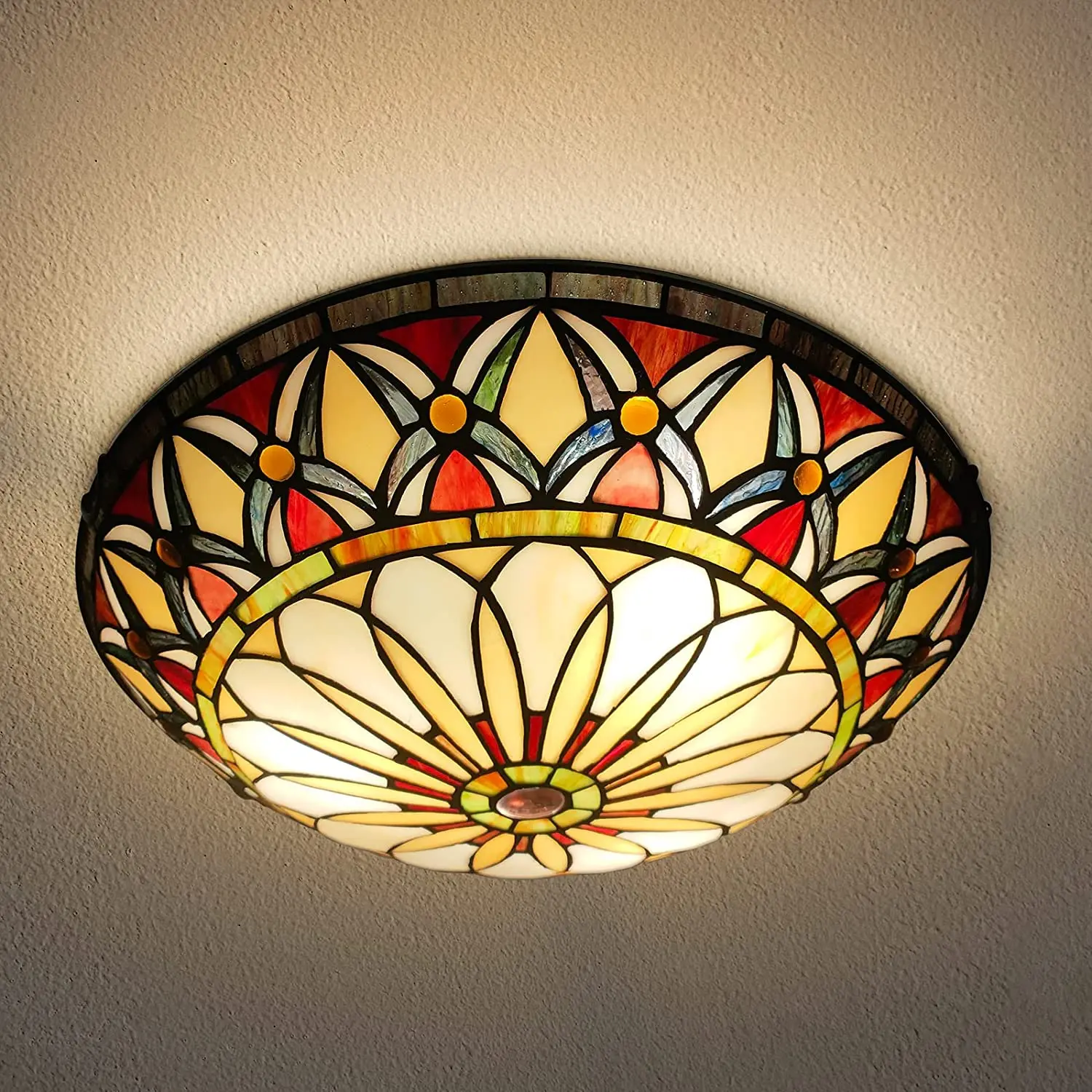 

Tiffany Ceiling Lights Stained Glass Lamp 3-Lights 16 Inch Flush Mount Light For Bedroom Dining Living Room Entryway Foyer