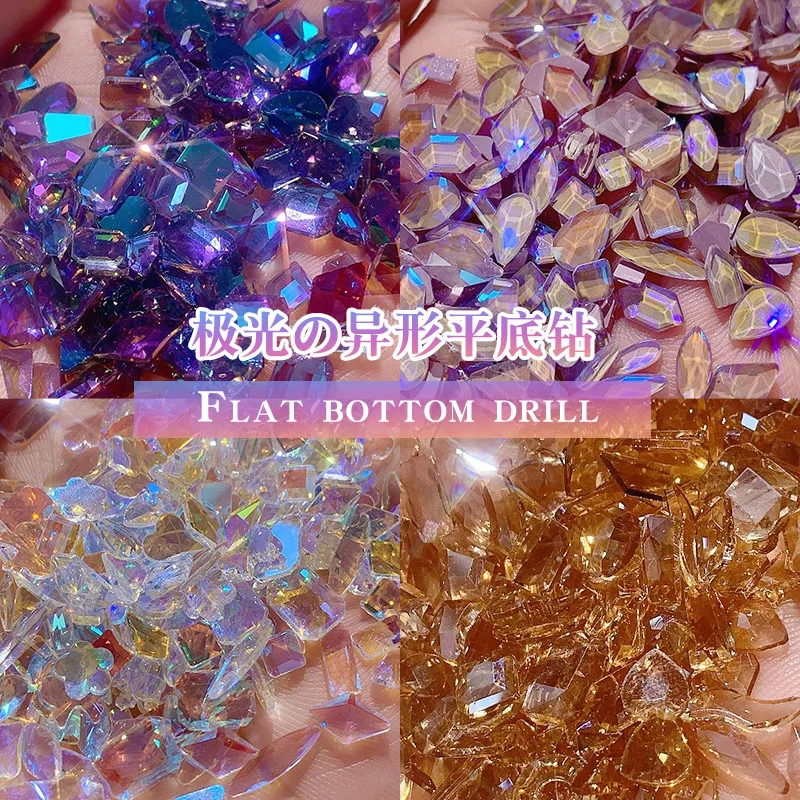 

100pcs Special Crystal Rhinestones Nail Art Charms 3D Aurora Series Irregular Glass Nail Decorations DIY Nail Kawaii Accessories