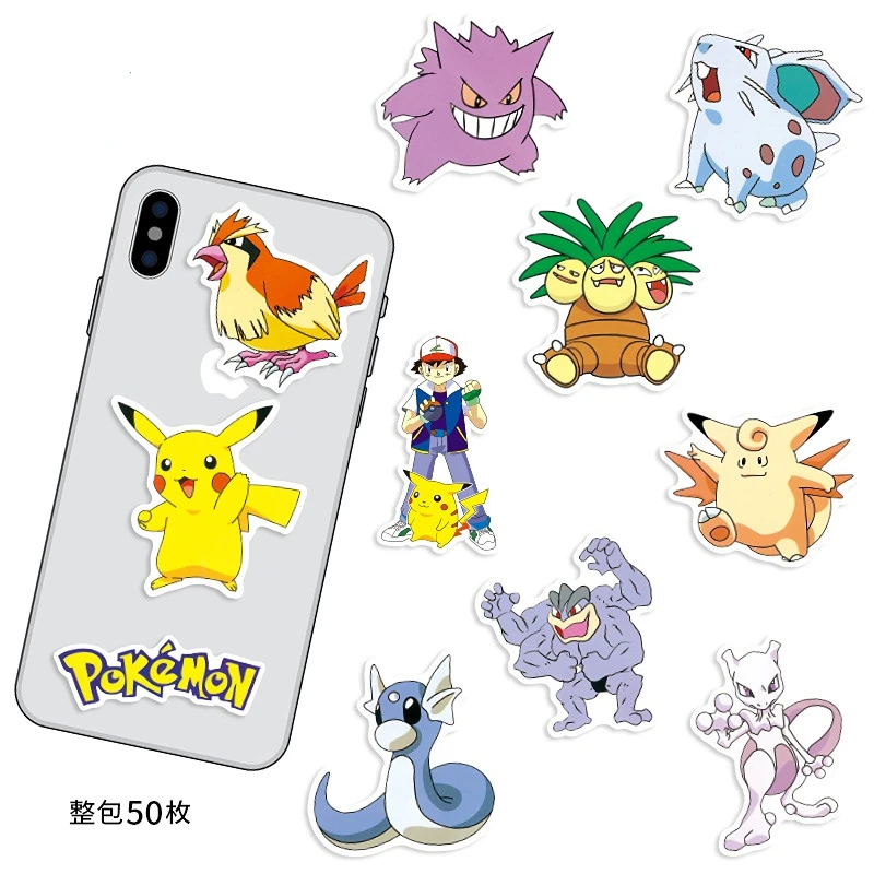 

50 Pokemon Stickers Cartoon Pikachu Little Fire Dragon Stationery Water Cup Waterproof Decorative Graffiti Stickers Toy