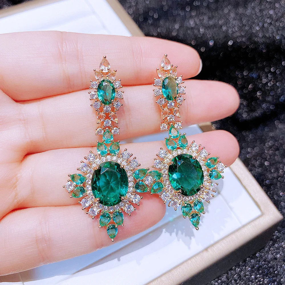 

Green Drop Earrings for Women Luxury Jewelry for Wedding Engagement Party Anniversary Gift Wife Cubic Zirconia Shiny Earrings