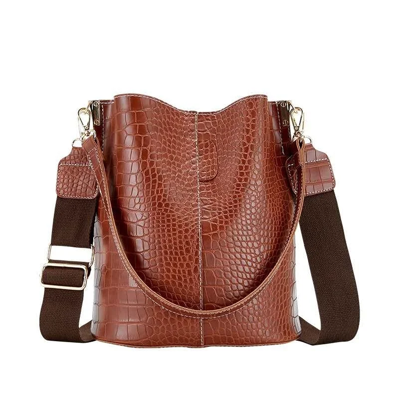 

Alligator Pattern Bucket Bag For Women Vintage Shoulder Bag Big Capacity Crossbody Bag Elegant Shopping Handbag Purse