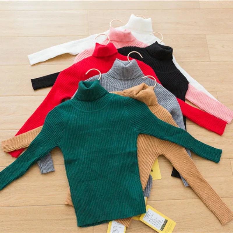 New Turtleneck Baby Girl Pullover Kids Ribbed Sweater Winter Autumn Knitted Tops Boy Children Infant Toddler Girls Sweaters