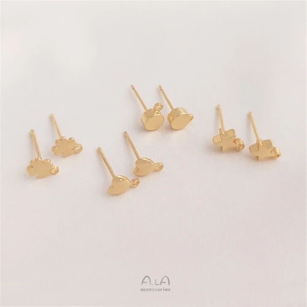 

14K gold clad heart-shaped four-leaf clover pentagram with hanging earrings S925 silver pin diy ear pin earrings accessories