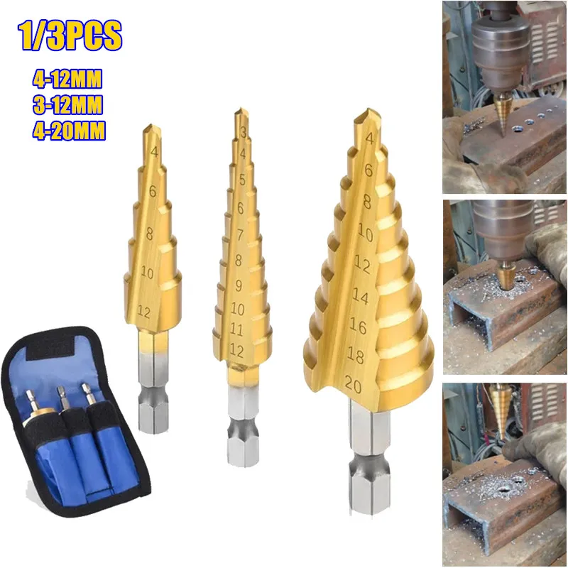 

Hex Shank Step Drill Bit Cone Titanium Coated Metal Hole Cutter HSS High-Speed Steel Tools Drill Accessories for Cutting Holes