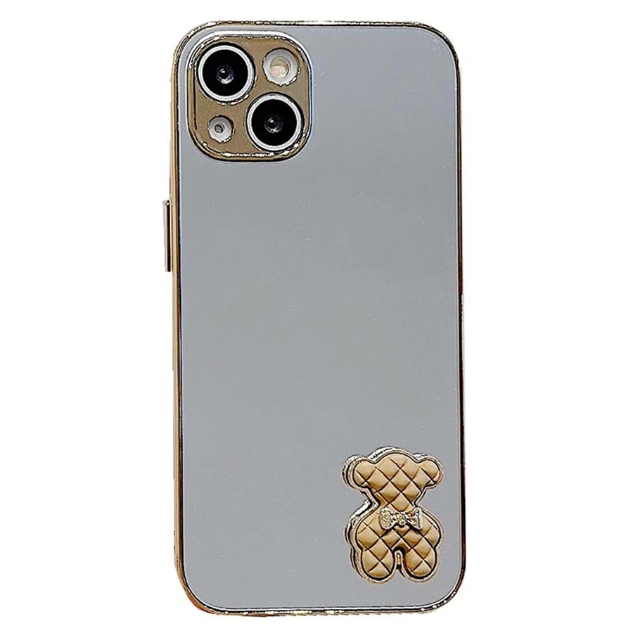 

Cubic Bear Electroplated Border Acrylic Mirror Back Hard Phone Case For Iphone 13 12 11 Pro Max X Xr Xs Max 7 8 Plus Fundas