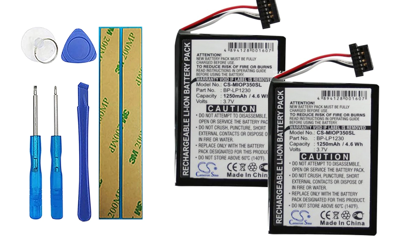 

2pack 1250mA Battery for Mitac Mio Spirit 487, Mio Spirit 670 541380530005, 541380530006, BL-LP1230/11-D00001U